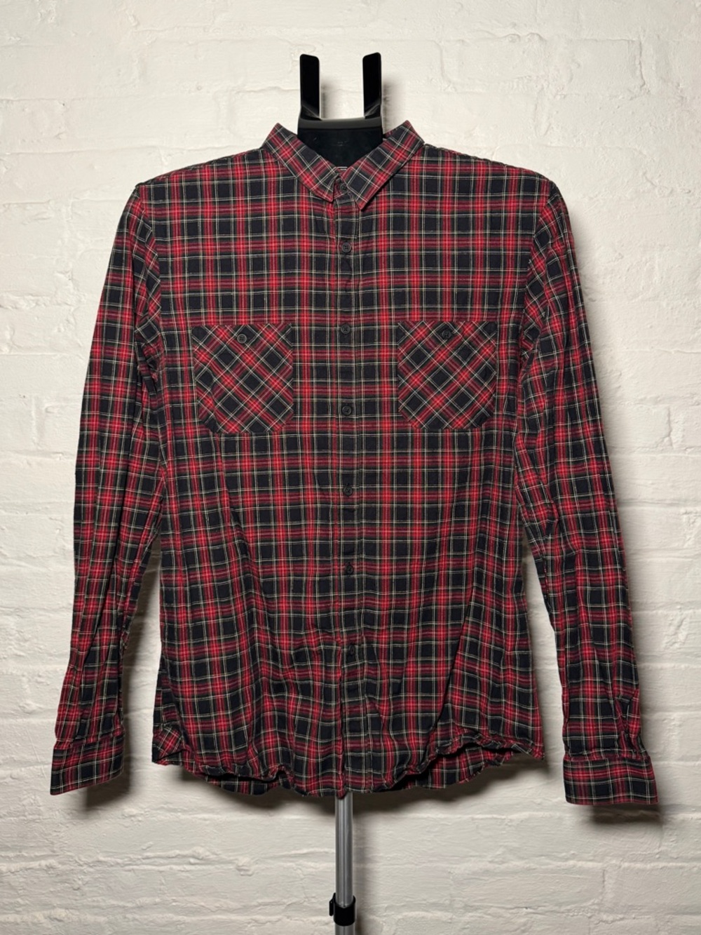 The Kooples Men’s Classic Red Plaid Button-Up Shirt